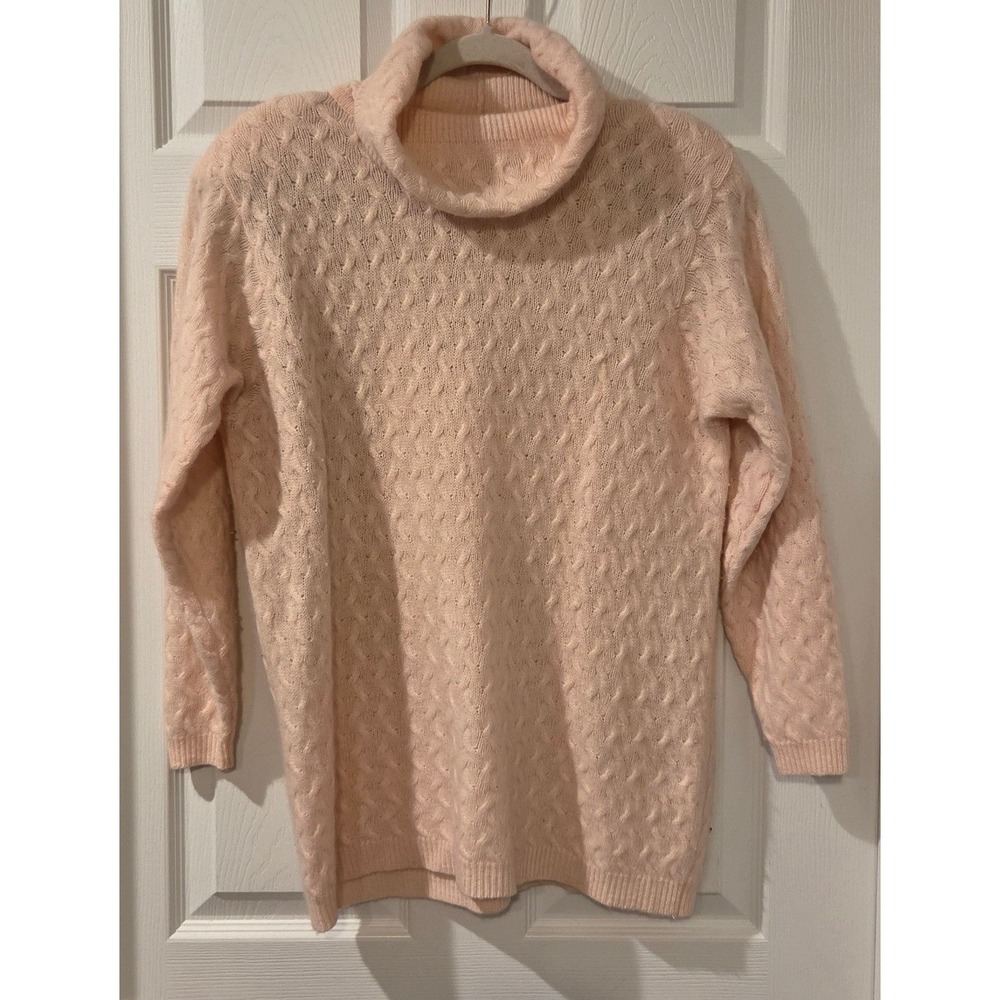 Vintage Jeanne Pierre Sweater Small Angora Lambswool Cable Knit Cowl Neck Pink
